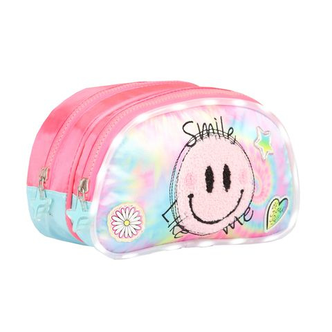  CARTUCHERA 2 CIERRES SMILE CON LUZ LED 23X13X9CMX UNIDAD COLORES SURTIDOS FOOTY