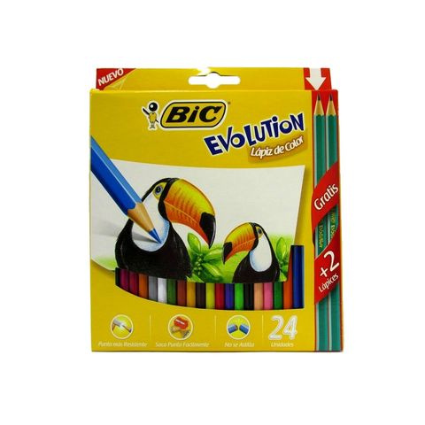 LAPIZ DE COLOR EVOLUTION CAJA X24+2 GRAFITOS BIC
