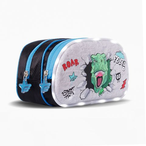 CARTUCHERA 2 CIERRES DINO GLOW CON LUZ LED 23X13X9CM X UNIDAD COLORES CURTODOS