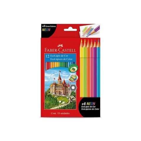 LAPIZ DE COLOR LARGO CON 6 NEON X18 FABER