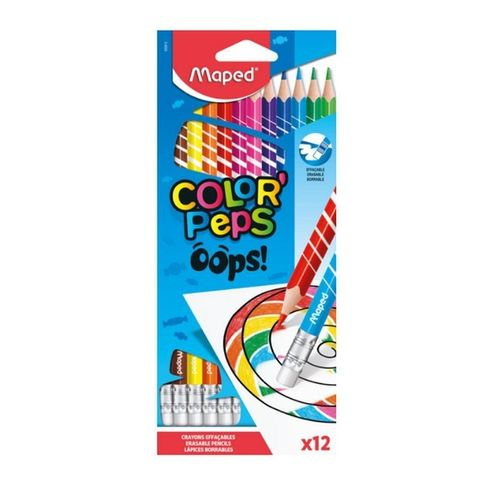LAPIZ DE COLOR PEPS BORRABLE LARGO CAJA X12 MAPED 