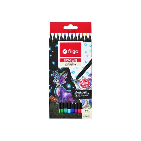 LAPIZ DE COLOR LARGO SUPERSOFT BLACK&WHITE CAJA X12
