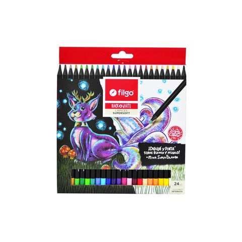 LAPIZ DE COLOR LARGO SUPERSOFT BLACK&WHITE CAJA X24 F