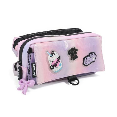 CARTUCHERA 3 CIERRES CON SOLAPA GLOWING PURPURA 21X11CM CHIMOLA